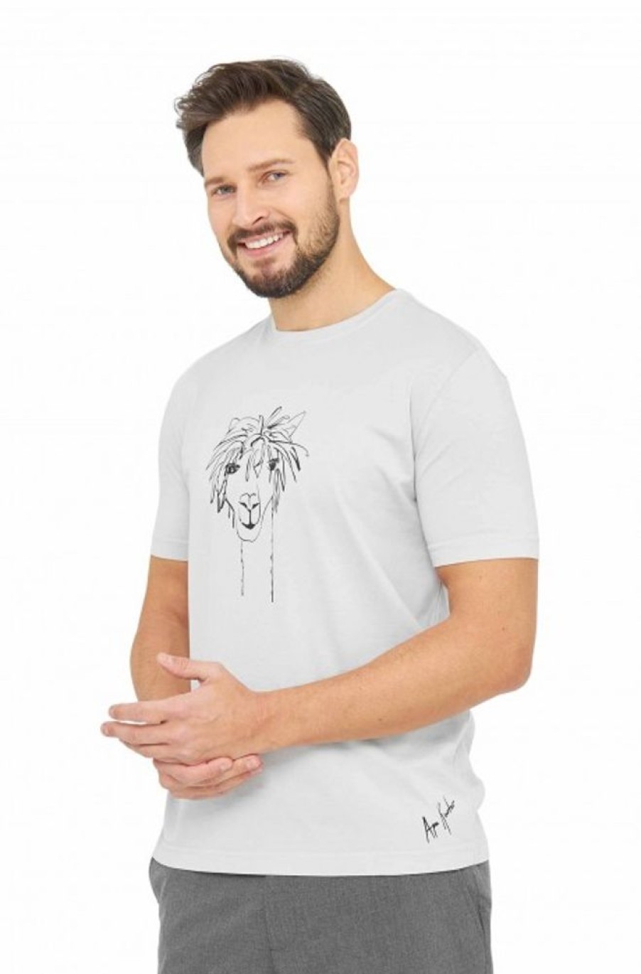 Herren APU KUNTUR | Herren T-Shirt Rassi Mit Alpaka-Motiv Aus 100% Bio-Pima-Baumwolle