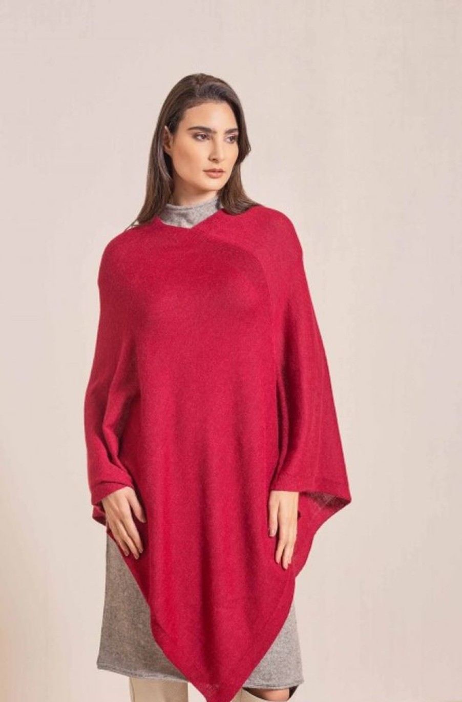 Damen KUNA Essentials | Alpaka Basic Strickponcho Almendra Kuna Essentials