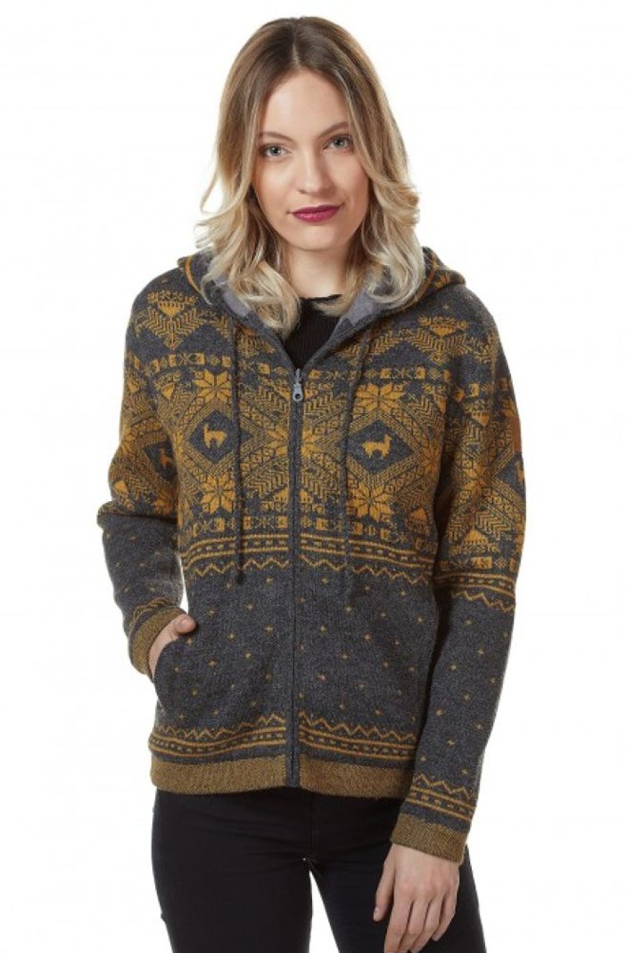 Damen APU KUNTUR | Alpaka Strickjacke Anden Roca Aus 100% Alpaka