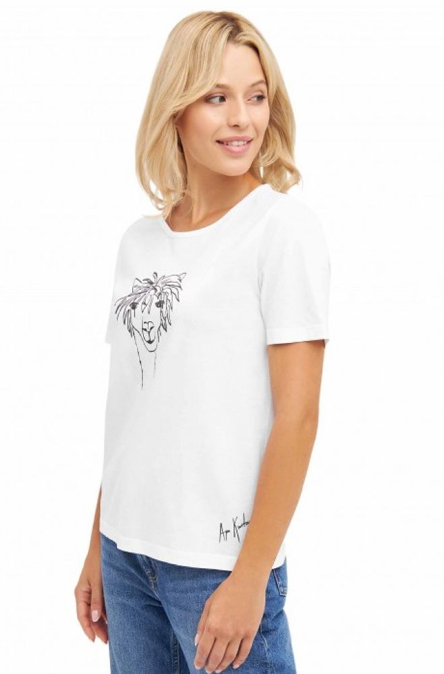 Damen APU KUNTUR | Damen T-Shirt Rassi Mit Alpaka-Motiv Aus 100% Bio-Pima-Baumwolle